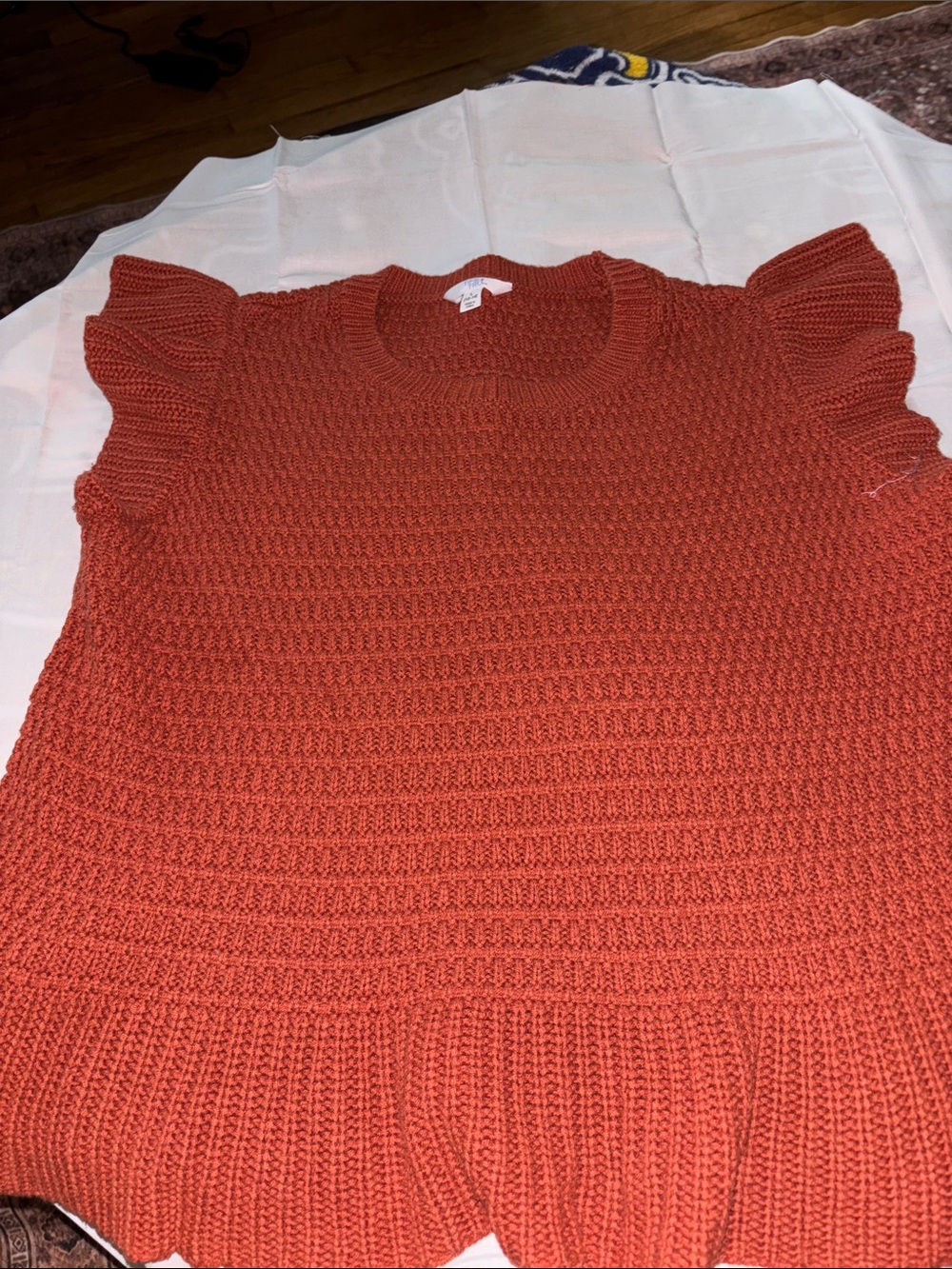 Time and Tru Rust Ruffle-Sleeve Scoop Neck Sweater